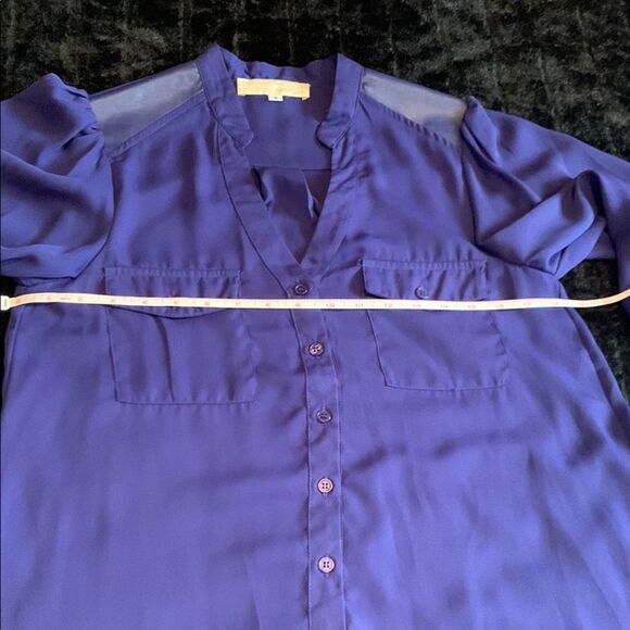 Women's a.maglia Blue Purple Boxy Blouse with Mandarin Collar Size Small - Picture 9 of 11